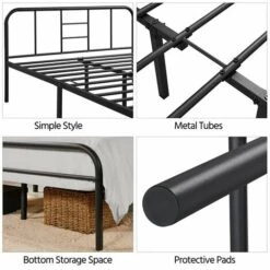 Yaheetech Struttura Letto A Doghe In Ferro Battuto Per Camera Da Letto Ospiti Hotel Soggiorno Stile Rustico Nera 140 X 190 Cm -Cameretta Per Bambini 50003156 3