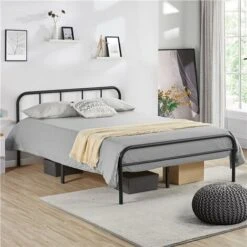 Yaheetech Struttura Letto A Doghe In Ferro Battuto Per Camera Da Letto Ospiti Hotel Soggiorno Stile Rustico Nera 140 X 190 Cm -Cameretta Per Bambini 50003156 4