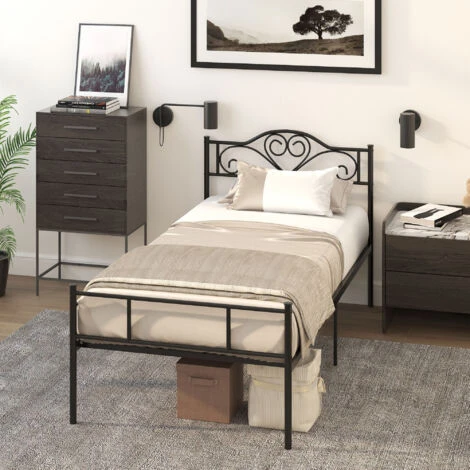 HOMCOM Struttura Letto Singolo In Acciaio Con Doghe Integrate, Testiera E Pediera, 90x200cm 4 HOMCOM Struttura Letto Singolo In Acciaio Con Doghe Integrate, Testiera E Pediera, 90x200cm - immagine 2