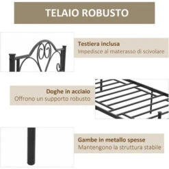 HOMCOM Struttura Letto Singolo In Acciaio Con Doghe Integrate, Testiera E Pediera, 90x200cm 10 HOMCOM Struttura Letto Singolo In Acciaio Con Doghe Integrate, Testiera E Pediera, 90x200cm -Cameretta Per Bambini 50213098 4