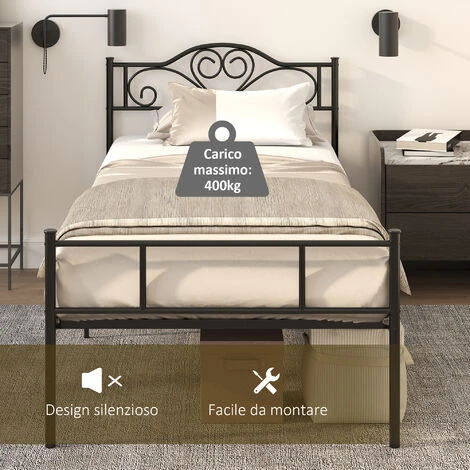 HOMCOM Struttura Letto Singolo In Acciaio Con Doghe Integrate, Testiera E Pediera, 90x200cm 7 HOMCOM Struttura Letto Singolo In Acciaio Con Doghe Integrate, Testiera E Pediera, 90x200cm - immagine 5