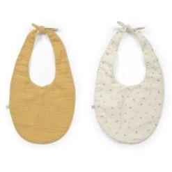 Kave Home - Set Yamile Di 2 Bavaglini Cotone Organico (GOTS) Senape E Beige Con Foglie Multicolori