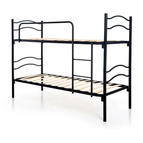 LETTO A CASTELLO CON RETI A DOGHE SCOMPONIBILE NERO 3 LETTO A CASTELLO CON RETI A DOGHE SCOMPONIBILE NERO