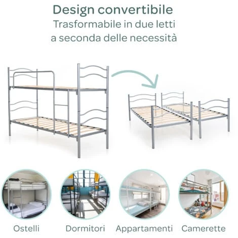 LETTO A CASTELLO COMPLETO DI RETI MATERASSI E CUSCINI GRIGIO 4 LETTO A CASTELLO COMPLETO DI RETI MATERASSI E CUSCINI GRIGIO - immagine 2