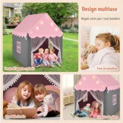 COSTWAY Tenda Da Gioco Per Bambini, Tenda Castello Con Tappetino Lavabile, Luci A Forma Di Stella, Per Interno Ed Esterno, 105 X 121 X 136 Cm -Cameretta Per Bambini 51371480 3