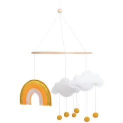 Mobile Pour Lit D'enfant Montessori En Feutre Et Bois, Motif Nuages Et Arc-en-ciel -Cameretta Per Bambini 51604503 3