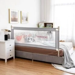 COSTWAY Barriera Letto Per Bambini, Sponda Di Sicurezza Con Doppio Blocco Di Sicurezza Per Bambini, Con Sollevamento Verticale, Lunghezza 174 Cm (Grigio)