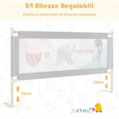 COSTWAY Barriera Letto Per Bambini, Sponda Di Sicurezza Con Doppio Blocco Di Sicurezza Per Bambini, Con Sollevamento Verticale, Lunghezza 174 Cm (Grigio) 9 COSTWAY Barriera Letto Per Bambini, Sponda Di Sicurezza Con Doppio Blocco Di Sicurezza Per Bambini, Con Sollevamento Verticale, Lunghezza 174 Cm (Grigio) -Cameretta Per Bambini 51604842 3