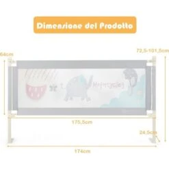 COSTWAY Barriera Letto Per Bambini, Sponda Di Sicurezza Con Doppio Blocco Di Sicurezza Per Bambini, Con Sollevamento Verticale, Lunghezza 174 Cm (Grigio) 11 COSTWAY Barriera Letto Per Bambini, Sponda Di Sicurezza Con Doppio Blocco Di Sicurezza Per Bambini, Con Sollevamento Verticale, Lunghezza 174 Cm (Grigio) -Cameretta Per Bambini 51604842 5