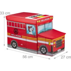 Relaxdays Sgabello Bambini Contenitore Giocattoli Con Scomparto, Pieghevole, Camioncino Vigili Del Fuoco 50 L Rosso -Cameretta Per Bambini 51972926 4