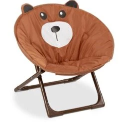 Relaxdays Moon Chair, Sedia Pieghevole Ultraleggera Bambini E Bambine, Interni E Esterni, Poltroncina, Orsetto Marrone