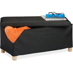 Relaxdays Panca Con Contenitore, In Similpelle, Imbottita, Corridoio, Camera Da Letto, HxLxP: 35 X 76 X 37 Cm, Nera