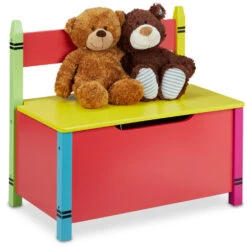 Relaxdays Panchetta Con Cassapanca, Salvaspazio, Con Coperchio, Cameretta Bambini, HLP 54,5x60x35 Cm, MDF, Multicolore
