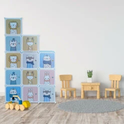 Relaxdays Scaffale Componibile Da Cameretta, 2 Aste Appendiabiti, Disegni Animali, HLP: 145x110x37 Cm, Incastro, Azzurro 11 Relaxdays Scaffale Componibile Da Cameretta, 2 Aste Appendiabiti, Disegni Animali, HLP: 145x110x37 Cm, Incastro, Azzurro -Cameretta Per Bambini 51983899 5