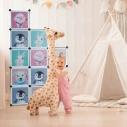 Relaxdays Scaffale Componibile Da Cameretta, 8 Scomparti, Disegni Di Animali, Con Asta Appendiabiti, 145x109x37 Cm, Nero -Cameretta Per Bambini 51983915 3