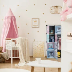 Relaxdays Scaffale Componibile Da Cameretta, 8 Scomparti, Disegni Di Animali, Con Asta Appendiabiti, 145x109x37 Cm, Nero -Cameretta Per Bambini 51983915 5