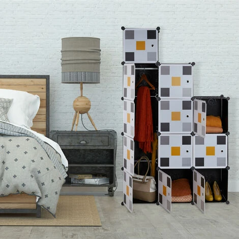 Relaxdays Scaffale Componibile, 8 Scomparti, 2 Aste Appendiabiti, Scarpiera Modulare, HLP: 145x110x37 Cm, Nero Colorato 4 Relaxdays Scaffale Componibile, 8 Scomparti, 2 Aste Appendiabiti, Scarpiera Modulare, HLP: 145x110x37 Cm, Nero Colorato - immagine 2