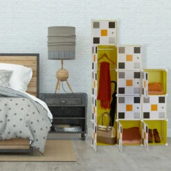 Relaxdays Scaffale Componibile, 8 Scomparti 2 Aste Appendiabiti, Guardaroba, HxLxP: 145x110x37 Cm, Giallo Multicolore -Cameretta Per Bambini 51983933 2