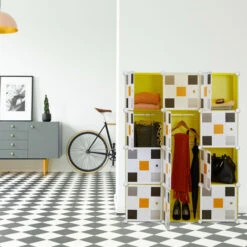 Relaxdays Scaffale Componibile, 8 Scomparti 2 Aste Appendiabiti, Guardaroba, HxLxP: 145x110x37 Cm, Giallo Multicolore -Cameretta Per Bambini 51983933 5