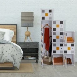 Relaxdays Scaffale Componibile, 8 Scomparti, 2 Aste Appendiabiti, Scarpiera Modulare, HLP 145x110x37 Cm, Bianco Colorato -Cameretta Per Bambini 51983954 2