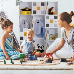 Relaxdays Scaffale Componibile, 8 Scomparti, 2 Aste Appendiabiti, Scarpiera Modulare, HLP 145x110x37 Cm, Bianco Colorato -Cameretta Per Bambini 51983954 3