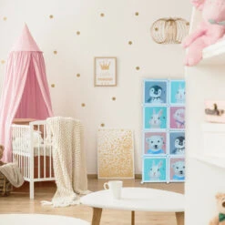 Relaxdays Scaffale Componibile Da Cameretta, 2 Aste Appendiabiti, Disegni Animali, HxLxP: 145x109x37 Cm, Incastro, Blu -Cameretta Per Bambini 53519505 5