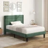 Letto Singolo Con Testiera A Doghe Tessuto Velluto 90 X 200 Cm, Verde Scuro -Cameretta Per Bambini 53602338 1