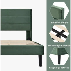 Letto Singolo Con Testiera A Doghe Tessuto Velluto 90 X 200 Cm, Verde Scuro 9 Letto Singolo Con Testiera A Doghe Tessuto Velluto 90 X 200 Cm, Verde Scuro -Cameretta Per Bambini 53602338 3