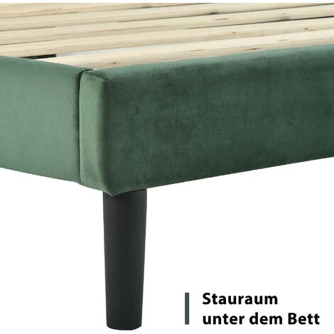 Letto Singolo Con Testiera A Doghe Tessuto Velluto 90 X 200 Cm, Verde Scuro 7 Letto Singolo Con Testiera A Doghe Tessuto Velluto 90 X 200 Cm, Verde Scuro - immagine 5