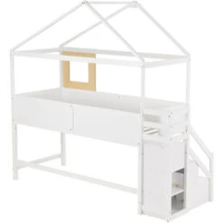 Letto A Castello Soppalco Per Bambini Con Rete A Doghe Scaletta Con 3 Cassetti, 90x200 Cm Bianco 8 Letto A Castello Soppalco Per Bambini Con Rete A Doghe Scaletta Con 3 Cassetti, 90x200 Cm Bianco -Cameretta Per Bambini 53602372 2