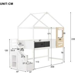 Letto A Castello Soppalco Per Bambini Con Rete A Doghe Scaletta Con 3 Cassetti, 90x200 Cm Bianco 9 Letto A Castello Soppalco Per Bambini Con Rete A Doghe Scaletta Con 3 Cassetti, 90x200 Cm Bianco -Cameretta Per Bambini 53602372 3