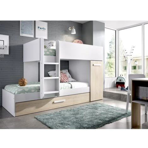 Letto A Castello Crystal Per Due Bambini Bianco Opaco E Rovere Naturale Con Armadio Bianco E Naturale 3 Letto A Castello Crystal Per Due Bambini Bianco Opaco E Rovere Naturale Con Armadio Bianco E Naturale