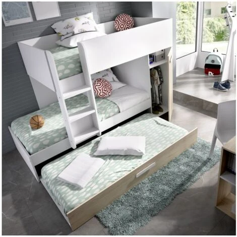 Letto A Castello Crystal Per Due Bambini Bianco Opaco E Rovere Naturale Con Armadio Bianco E Naturale 4 Letto A Castello Crystal Per Due Bambini Bianco Opaco E Rovere Naturale Con Armadio Bianco E Naturale - immagine 2