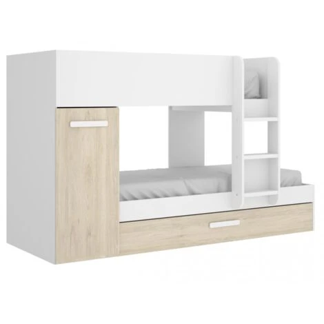 Letto A Castello Crystal Per Due Bambini Bianco Opaco E Rovere Naturale Con Armadio Bianco E Naturale 5 Letto A Castello Crystal Per Due Bambini Bianco Opaco E Rovere Naturale Con Armadio Bianco E Naturale - immagine 3