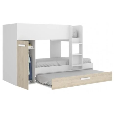 Letto A Castello Crystal Per Due Bambini Bianco Opaco E Rovere Naturale Con Armadio Bianco E Naturale 6 Letto A Castello Crystal Per Due Bambini Bianco Opaco E Rovere Naturale Con Armadio Bianco E Naturale - immagine 4