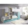 Letto A Castello Crystal Per Due Bambini Bianco Opaco Azzurro Celeste E Rovere Grigio Con Armadio Bianco, Smeraldo E Grigio -Cameretta Per Bambini 54448116 1