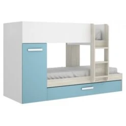 Letto A Castello Crystal Per Due Bambini Bianco Opaco Azzurro Celeste E Rovere Grigio Con Armadio Bianco, Smeraldo E Grigio -Cameretta Per Bambini 54448116 3