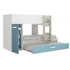 Letto A Castello Crystal Per Due Bambini Bianco Opaco Azzurro Celeste E Rovere Grigio Con Armadio Bianco, Smeraldo E Grigio -Cameretta Per Bambini 54448116 4