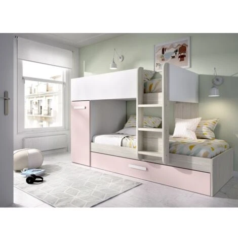 Letto A Castello Crystal Per Due Bambini Bianco Opaco Rosa E Rovere Grigio Con Armadio Bianco, Rosa E Grigio 3 Letto A Castello Crystal Per Due Bambini Bianco Opaco Rosa E Rovere Grigio Con Armadio Bianco, Rosa E Grigio