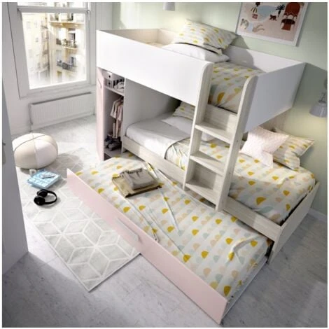 Letto A Castello Crystal Per Due Bambini Bianco Opaco Rosa E Rovere Grigio Con Armadio Bianco, Rosa E Grigio 4 Letto A Castello Crystal Per Due Bambini Bianco Opaco Rosa E Rovere Grigio Con Armadio Bianco, Rosa E Grigio - immagine 2