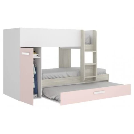 Letto A Castello Crystal Per Due Bambini Bianco Opaco Rosa E Rovere Grigio Con Armadio Bianco, Rosa E Grigio 6 Letto A Castello Crystal Per Due Bambini Bianco Opaco Rosa E Rovere Grigio Con Armadio Bianco, Rosa E Grigio - immagine 4
