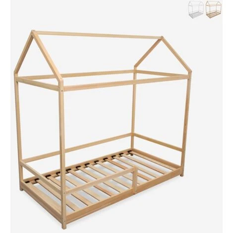 Lettino Montessori Letto Per Bambini Casetta In Legno 80x160cm Husty Legno Naturale 4 Lettino Montessori Letto Per Bambini Casetta In Legno 80x160cm Husty Legno Naturale - immagine 2