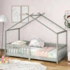 Letto Per Bambini A Forma Di Casetta Con Barriera Anticaduta 90 X 200 Cm Lettino In Legno Di Pino Con Sponde / Sbarre Di Sicurezza Grigio -Cameretta Per Bambini 57337361 1