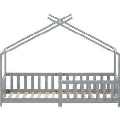Letto Per Bambini A Forma Di Casetta Con Barriera Anticaduta 90 X 200 Cm Lettino In Legno Di Pino Con Sponde / Sbarre Di Sicurezza Grigio -Cameretta Per Bambini 57337361 4