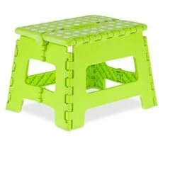 Relaxdays Sgabello Pieghevole, Sgabellino Antiscivolo Con Un Gradino E Manico Fino A 120 Kg, 22,5x32x25 Cm, Verde Bianco, 100% Plastica