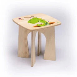 Onlywood Sgabello In Legno Per Bambini DINO Con Disegni Colorati