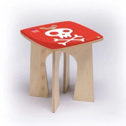 Onlywood Sgabello In Legno Per Bambini PIRATI Con Disegni Colorati