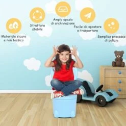 DREAMADE Sgabello Per Bambini, Pouf Contenitore A Forma Di Coniglio Salvaspazio Per Cameretta, Carico 120 Kg 30 X 30 X 27,5 Cm (Azzurro) -Cameretta Per Bambini 59001416 3