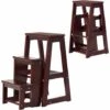 DREAMADE Sgabello Scaletta In Legno Sedia Scala Richiudibile A 3 Gradini Per Casa Negozio (Marrone Scuro) -Cameretta Per Bambini 59001534 1