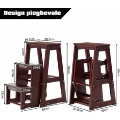 DREAMADE Sgabello Scaletta In Legno Sedia Scala Richiudibile A 3 Gradini Per Casa Negozio (Marrone Scuro) -Cameretta Per Bambini 59001534 5